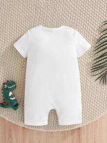 SHEIN Playful Pals Bộ áo liền quần cho bé trai in hình khủng long dễ thương, mềm mại và thoải mái, thích hợp mặc hàng ngày hoặc làm quà tặng ngày lễ. - trắng - Xem 2