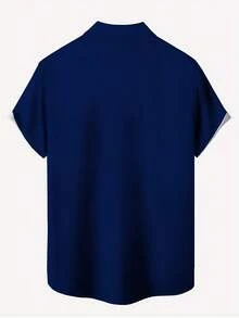 Manfinity VCAY Camisa hawaiana casual de vacaciones para hombre con bolsillo en el pecho, cuello polo y estampado digital 3D de árboles de coco - Multicolor - Ver 5