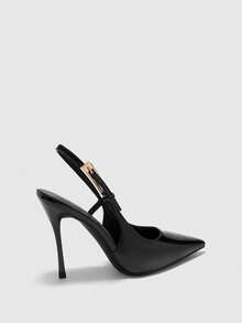 CUCCOO BIZCHIC Zapatos de tacón alto con decoración de tirante y lazo para mujer, color vino tinto, zapatos de primavera para vacaciones de primavera, Pascua y Navidad - PU negro - Ver 9