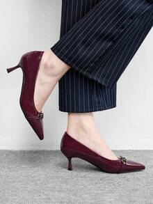 CUCCOO BIZCHIC Women's High-Heeled Shoes, Retro Burgundy Patent Leather Pointed High Heels, Metal Buckle Stiletto Shoes, Elegant Banquet Daily Commuter Versatile Women's Shoes Valentine's Day - Burgundy - View 4