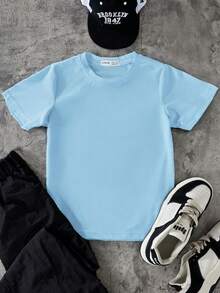 Teenage Boys' Summer Sunlight Blue Casual Crew Neck Short Sleeve T-Shirt - Baby Blue - View 4