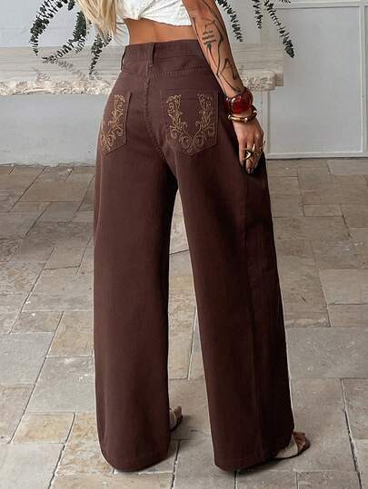 DAZY Women's Loose Fit Casual Cotton Solid Color Pocket Denim Jeans, Suitable For Beach, Holiday, Spring