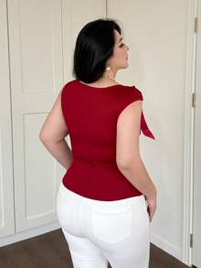 Vibekara Bow Tie Strap T-Shirt, Sweet And Gentle Waist Design, Shoulder Tie Sleeveless Vest Top For Summer Women - Burgundy - View 2