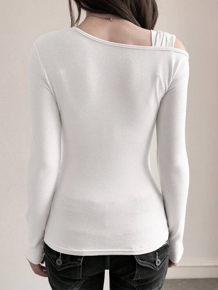Women's Elegant 2 In 1 Splice Shoulder Long Sleeve T-Shirt, Slim Fit, Suitable For Spring And Summer