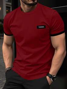 Manfinity Homme Camiseta de manga corta de verano casual con cuello redondo y ribete de contraste para hombres - Multicolor - Ver 1