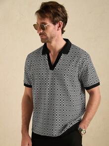 Core Aspect 男士休闲百搭商务简约风格全印花舒适Polo衫 - 黑色 - 查看 4