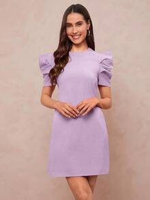 Amorya Đầm ngắn tay đơn sắc tối giản dành cho nữ - Màu tím  Violet - Xem 6