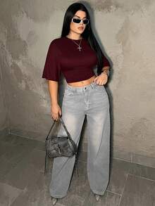 Dayanna Comas 女式口袋阔腿休闲牛仔裤 - 灰色 - 查看 1