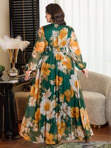 Modelyn 大码女式优雅印花收腰宽松半透明连衣裙 - 彩色 - 查看 2