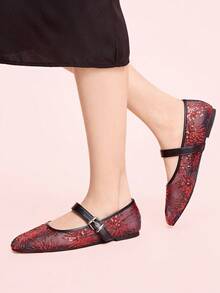 CUCCOO DOLLMOD Women's Shoes Mesh Embroidery Decorative Flat Bottom Mary Jane - Rouge Casaque - View 3