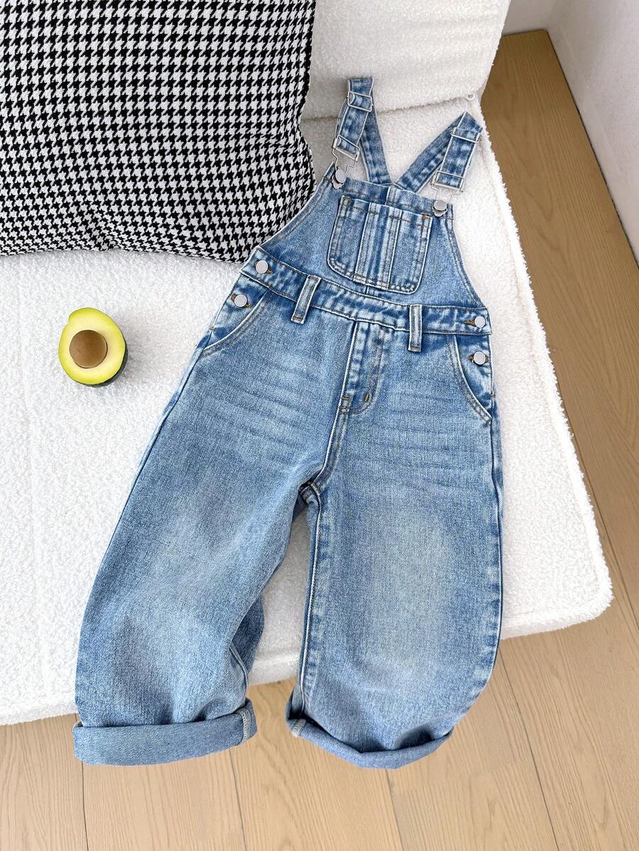 Quần yếm denim xanh nhạt dáng rộng cho bé trai, thích hợp cho mùa hè. - Rửa nhẹ - Xem 1