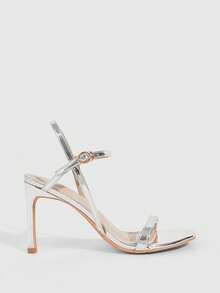 CUCCOO SZL Giày sandal nữ thời trang màu đỏ satin bóng, chất liệu đính pha lê, quai đôi, gót lửng, thoải mái cho công sở, hẹn hò, dự tiệc, du lịch. - Màu bạc 22 - Xem 4