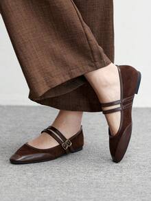 CUCCOO BIZCHIC Sepatu Flat Kasual Serbaguna Wanita dengan Desain Gesper, Cocok untuk Hari Valentine dan Musim Semi. - Coffee Brown - View 5