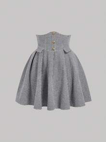 SHEIN MOD Plus Size Vintage Palace Style 2-Piece Set, Gigot Sleeve Shirt And High-Waisted Pleated Skirt, Spring/Summer Stylish 2-Piece Outfit - Grey - View 5
