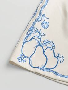 GlowEve 女士休闲度假罗纹条纹蓝色无袖蝴蝶结肩带背心搭配水果印花短裤两件套，夏季 - 彩色 - 查看 9