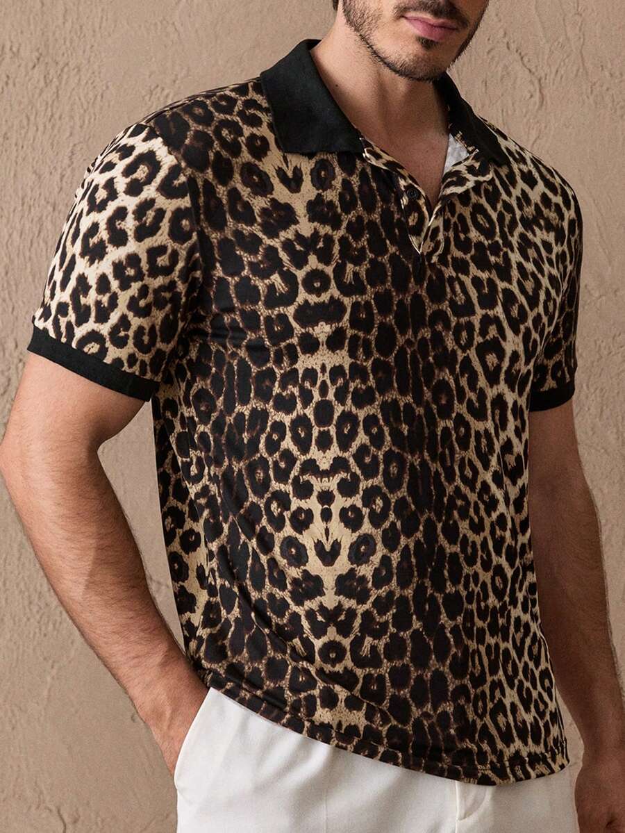 EASEVO Áo Polo nam cỡ lớn thời trang tay ngắn họa tiết da báo, áo polo họa tiết động vật cho nam, áo sơ mi họa tiết động vật, chất liệu thân thiện với da và thoáng khí, co giãn và ôm sát, thoải mái và không nhăn. - Nhiều màu - Xem 1
