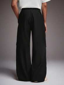 STYNVO 男士纯色抽绳腰带口袋休闲宽松裤，百搭日常穿着，黑色宽松裤，男士工装运动裤，男士工装裤，男士宽松阔腿裤 - 黑色 - 查看 2