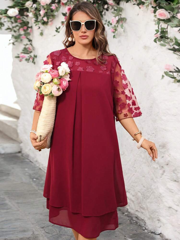 Plus Size Women 3D Floral Patchwork Elegant Romantic Mid-Length Dress/Summer/Vacation/Elegant,Dress,Floral Dress,Elegant Dresses For Women ,Going Out,Red Dresses For Women,Elegant Dresses For Party,Spring Clothes Women,Spring Dresses Indo Western Outfits For Women Kurti For Women Wine Red Dress Burgundy Dress For Women Maroon Dresses For Women Red Casual Dresses For Women Red Dress For Women Latest Dress Style For Women Flower Sleeve Dress Elegant Dress For Women Women Elegant Outfits Wine Red Dress For Women Women's Formal Dress Wedding Guest Dress Women