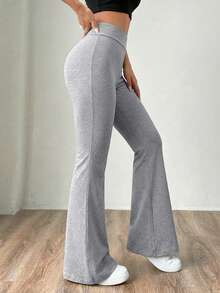 SHEIN EZwear 灰色针织女式修身喇叭裤 - 灰色 - 查看 4