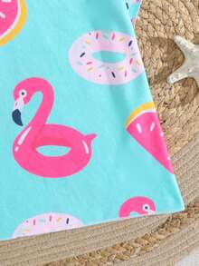 Infant/Toddler Boys' Blue Background Pink Flamingo Print Hooded Cover Up Swimwear, V-Neck Hooded Cape, Infant/Toddler Wearable Towel, Beach Coverup, Essential For Bath, Swimming Toddler Swim Cover Up - Multicolor - View 7