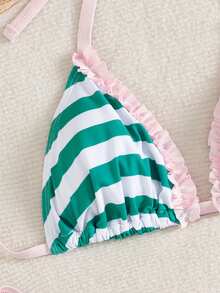 Swim Mod Bộ bikini cỡ lớn - Phong cách ngọt ngào Âu Mỹ với họa tiết sọc, bèo nhún, phối màu, cổ yếm. - Nhiều màu - Xem 3