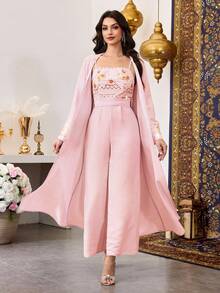 Al Najma 女士几何图案连体裤和长袍休闲日常套装 - 粉色 - 查看 4