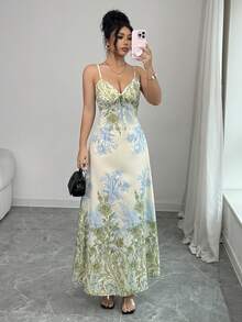 Rafferiza Vestido suelto con escote en V y tirantes finos con estampado - Multicolor - Ver 1