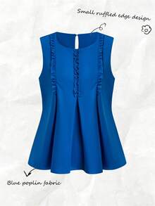 SHEIN LUNE Women's Elegant Casual Sexy Sleeveless Ruffle Trim Pastal Blouse, Summer Office Golf Designer Top Business For Ladies, Elegant Latest Top - Blue - View 5