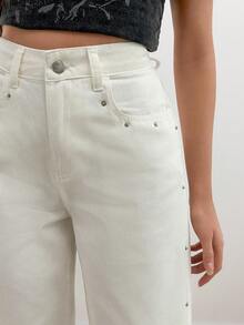 EURMUSE Jean droit blanc en denim à taille haute avec clous pour femmes - Blanc - Voir 7