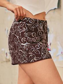 Freevana Plus Size Vintage Party New Year Holiday Sequin Women Shorts, Suitable For Autumn/Winter - Brown - View 3