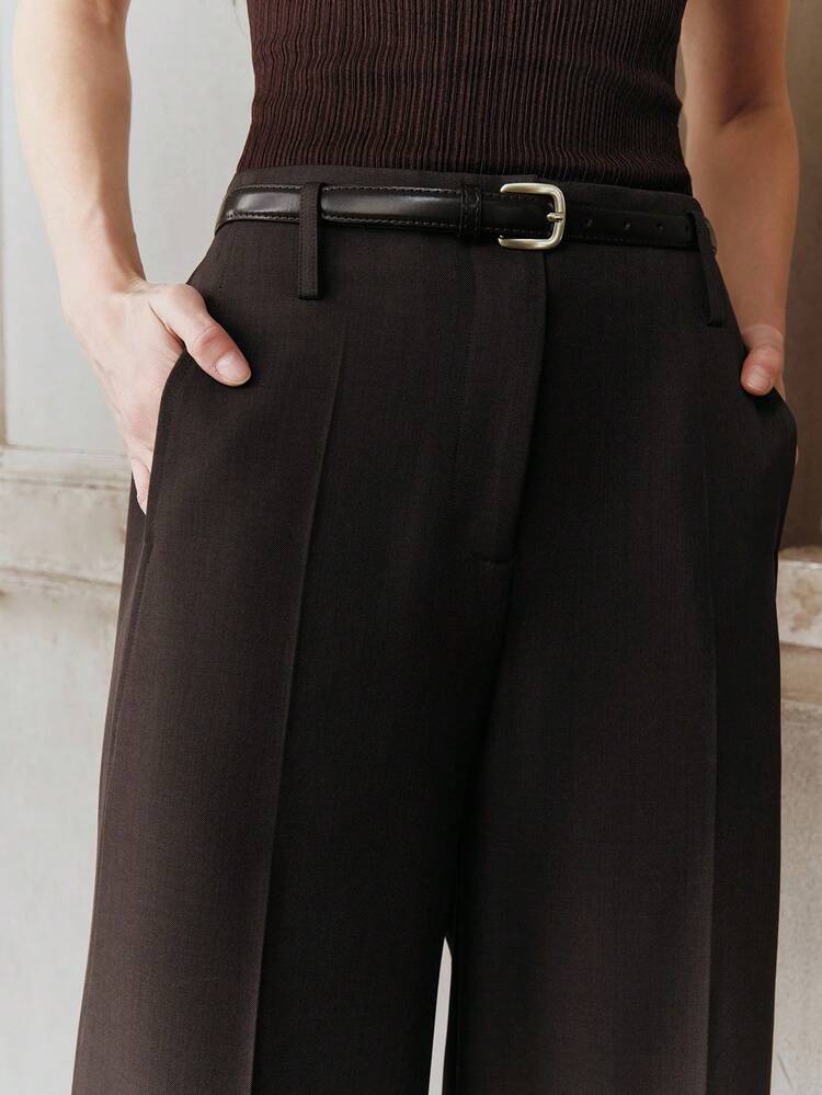 Women's Solid Color Pocket Casual Versatile Commute Wide Leg Suit Pants Brown Pants For Women Wide Leg Pants Formal Pants Flared Pants