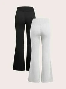 SHEIN EZwear 2条装女士新款抽绳腰带喇叭裤运动裤，适合户外活动 - 彩色 - 查看 2