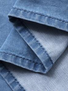 FRIFUL Women's Casual Everyday Front Tie Dropped Shoulder Loose Denim Blouse - Blue - View 9