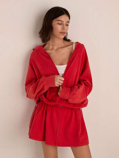 Easelle Vestido corto con capucha, cintura ceñida y estampado de copos de nieve, estilo vintage Y2K para mujeres