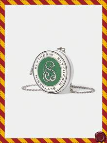 HARRY POTTER X SHEIN 1个哈利波特徽章挂链圆形零钱包，金属链条斜挎迷你单肩包，学生证链条通勤收纳包 - 綠色 - 查看 2