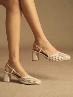 Rosivie Women Shoes Women's Fashion Beige Woven Hollow High Heel Shoes