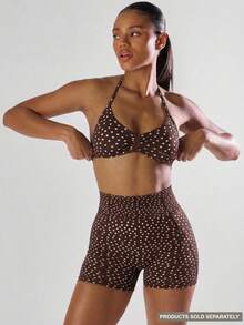 Musera Sport Solid Ruched Bust Open Back Halter Sports Bra, Active Comfy Workout Gym Running Run Club,Padel, Tennis, Pickleball Gym Fitness - Coffee Brown - View 1