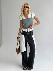 TRNVIE Áo sơ mi nữ màu trắng bằng cotton, chất liệu có họa tiết, cổ áo ren, cài cúc, tay ngắn, xếp ly, ôm dáng, thích hợp cho các hoạt động thường ngày, đi làm, hoặc đi nghỉ mát mùa hè theo phong cách boho. - trắng - Xem 3