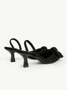CUCCOO CHICEST Sapatos femininos Four Seasons com laço grande, bico fino e salto alto. Sexy e elegante, em tecido de lã. Sapatos de salto alto com tira, ideais para encontros, chás da tarde, festas, jantares e casamentos. - Veludo preto - Ver 5