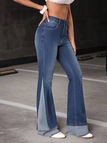 Jeanoix Women's Y2K Casual Fashion Street Daily Commute Flare Jeans - Dark Wash - View 7