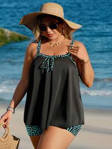 Swim Lushoire 2026 Summer Beach Vacation Modest Plus Size Tankini Swimwear - Multicolor - View 4