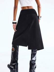 LYSMO 2025新款夏季女士垂褶不对称半身裙 - 黑色 - 查看 2