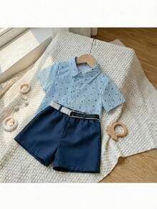 Loomiva 2件套男婴蓝白条纹polo领短袖衬衫和松紧腰短裤套装 - 彩色 - 查看 6