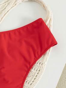 Swim Vcay Bottom de bikini de diseño minimalista con fruncido en talla grande de unicolor - Rojo - Ver 4