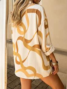 INAWLY Camisa de manga larga con botones y estampado de león para uso diario casual de mujer - Amarillo - Ver 2