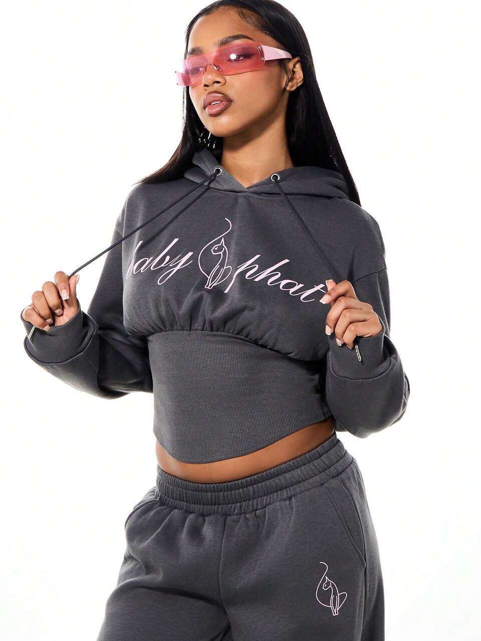 BABYPHAT Logo Corseted Hoodie With Drawstring And Centre Pocket Long Sleeve Casual Fall Winter Comfortable Relaxed Fit Pullover Top