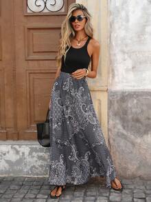 Brillora Falda de gasa estampada para mujer, adecuada para vacaciones de primavera/verano - Blanco y Negro - Ver 4