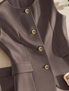 Franclia 夏季优雅通勤纯色背心短裤两件套 - 咖啡棕 - 查看 5