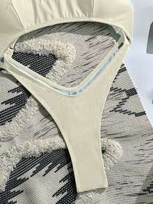 Swim SXY 女士性感绿色镂空露背细肩带巴西风连体泳衣，夏季海滩度假 - 杏色 - 查看 7