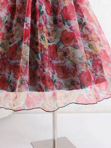 SHEIN Tween Girl Elegant Multi-Layered Ruffle Floral Print Mid-Length Dress,Kids - Multicolor - View 4